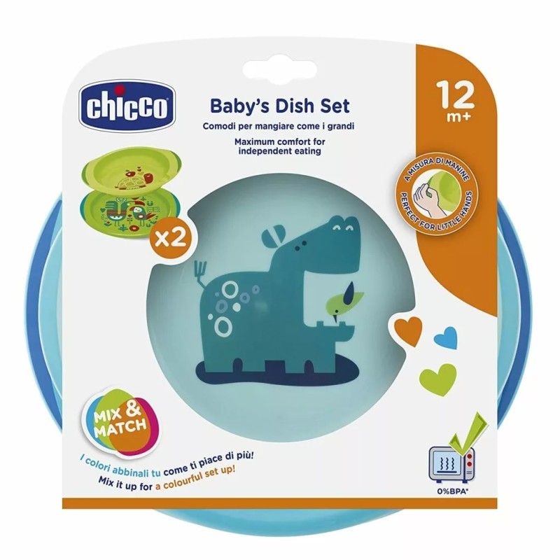 CHICCO LOT DE 2 ASSIETTES POUR BÉBÉ BLEU