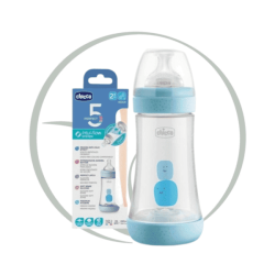 CHICCO BIBERON PERFECT 5 EN PLASTIQUE 2M+ 240ML - BLEU
