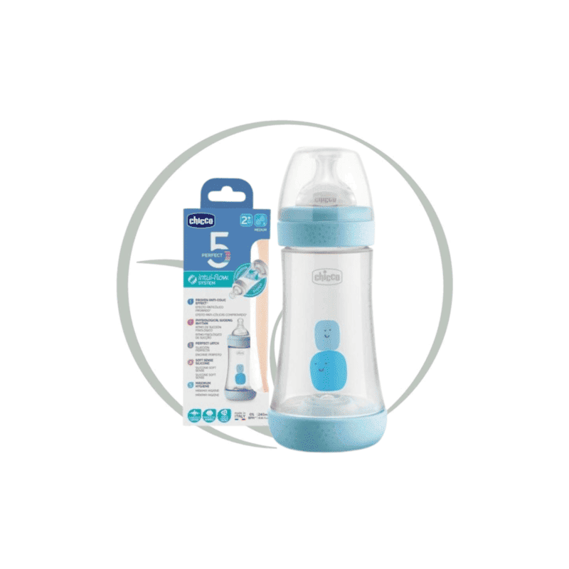 CHICCO BIBERON PERFECT 5 EN PLASTIQUE 2M+ 240ML - BLEU
