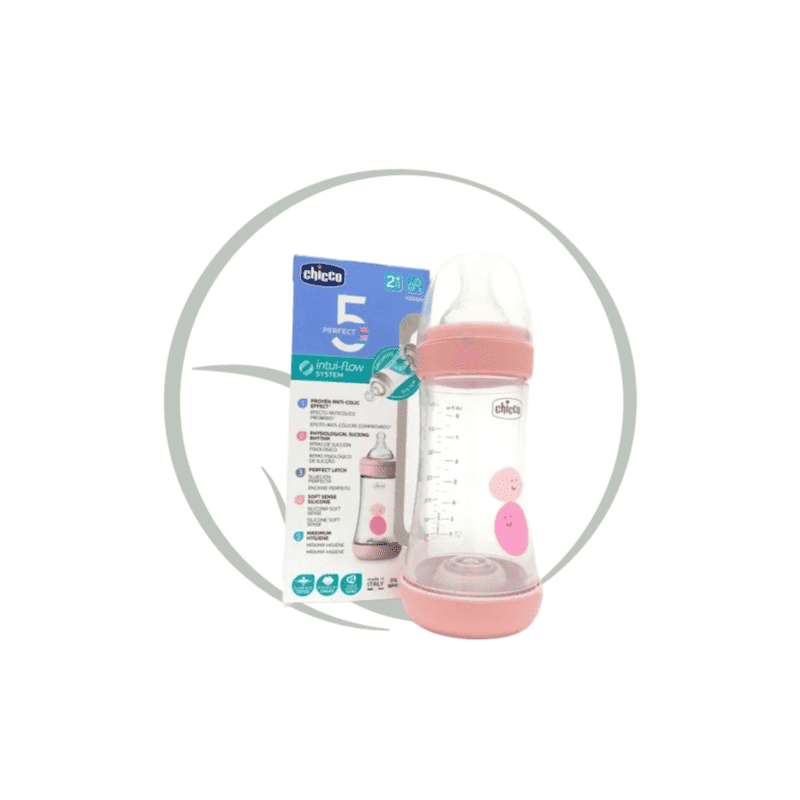 CHICCO BIBERON PERFECT 5 EN PLASTIQUE 2M+ 240ML - ROSE