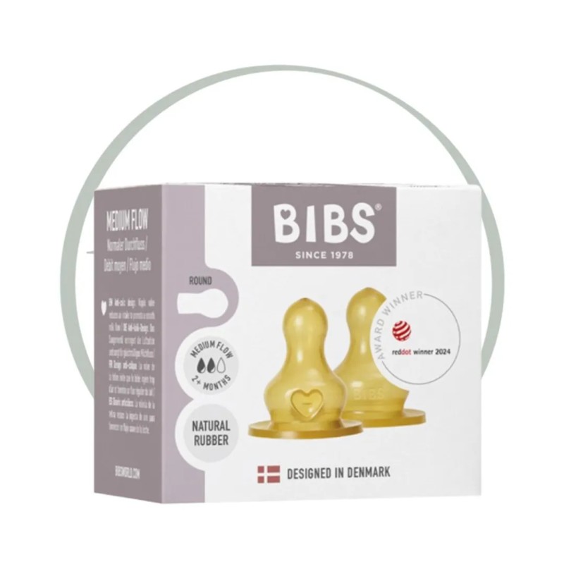 BIBS 2 TETINES RONDES LATEX BIBERON - MOYEN 2M+