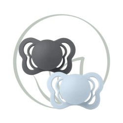 BIBS 02 SUCETTES COUTURE PACIFIER TAILLE 1 0M - RUBBER IRON BABY BLUE