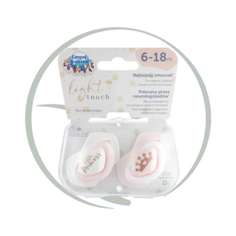 CANPOL BABIES 2 SUCETTES UNIVERSELLES ROYAL BABY 0-18M - 6-18M ROYAL BABY 2/651 ROSE