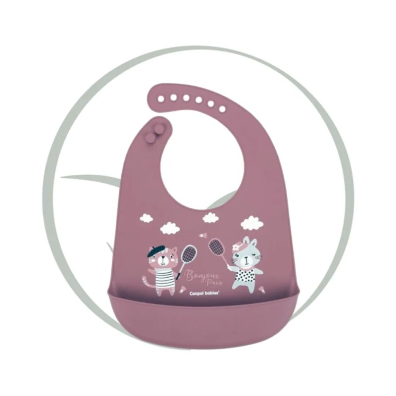 CANPOL BABIES BAVOIR SILICONE AVEC POCHE BONJOUR PARIS 74/027 - ROSE