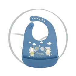 CANPOL BABIES BAVOIR SILICONE AVEC POCHE BONJOUR PARIS 74/027 - BLEU