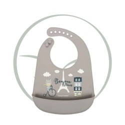 CANPOL BABIES BAVOIR SILICONE AVEC POCHE BONJOUR PARIS 74/027 - TAUPE