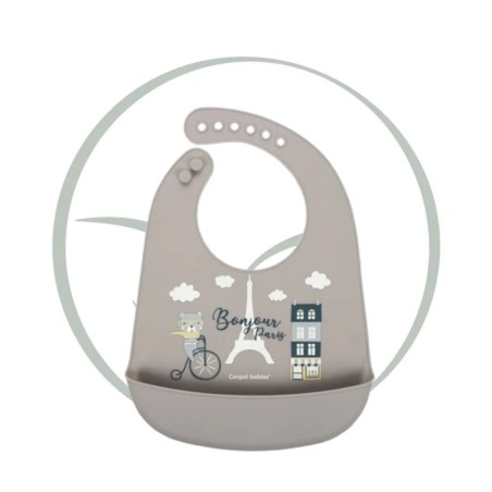 CANPOL BABIES BAVOIR SILICONE AVEC POCHE BONJOUR PARIS 74/027 - TAUPE