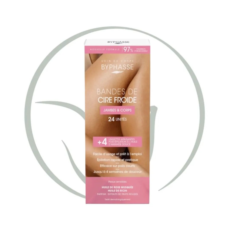 BYPHASSE BANDES DE CIRE FROIDE 24 BANDES+4 LINGETTES